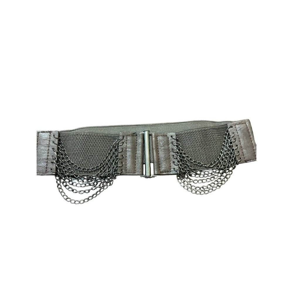 Dark Brown Stretch Elastic Waist Cincher Belt With Chain Details Metal Clasp NEW